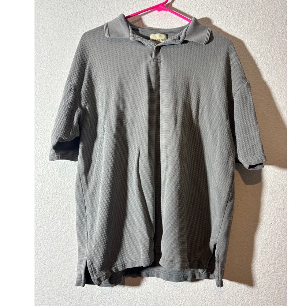 Joseph & Feiss Mens Size L Silk Cotton Blend Gray Ribbed Short Sleeve Polo Shirt